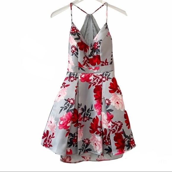 B. DARLIN Lace Bralette-Back Floral-Printed Satin Fit & Flare Dress Size 3 - Picture 14 of 14